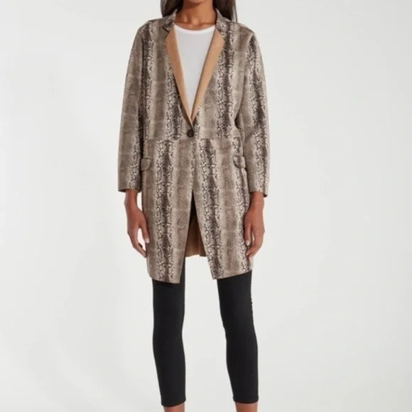 Anthropologie BLANKNYC faux snake skin suede coat Size S Color Black/Tan